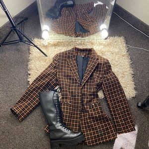 Plaid Long Line Blazer